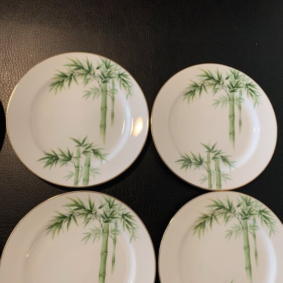 6 Noritake Toki Kaisha Dessert Luncheon Plates Green Bamboo 7.5" Japan Vintage - Picture 3 of 8
